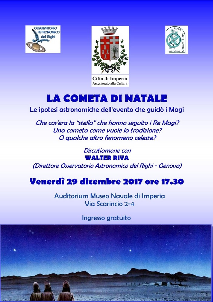 Imperia: venerdì all'Auditorium incontro su “La cometa dei magi. Ipotesi astronomiche"