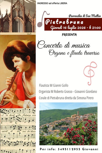 Pietrabruna, concerto di musica per organo e flauto traverso nella Parrocchia di San Matteo