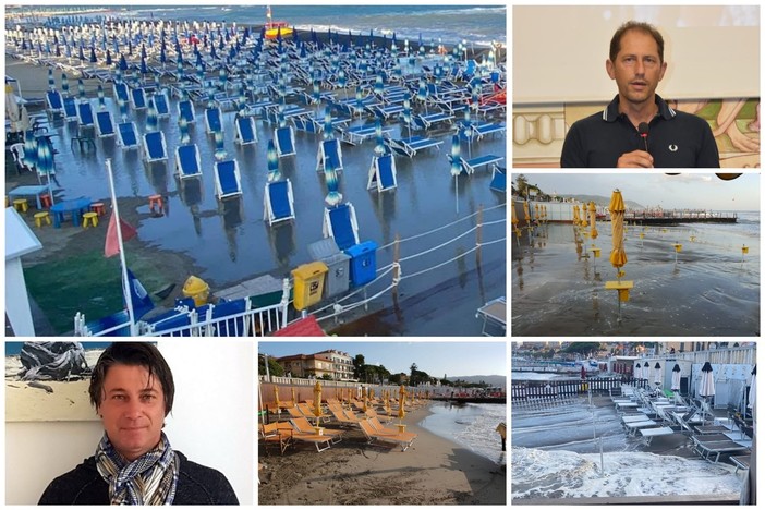 Il maltempo non risparmia Diano Marina, mareggiata colpisce gli stabilimenti a est e ovest: operatori balneari a lavoro per contenere i danni (foto)