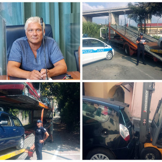 Imperia, operazione della polizia locale contro l'abbandono 'selvaggio' di auto, Gagliano: "Piccoli, ma importanti passi per ottenere la città che vogliamo" (foto)