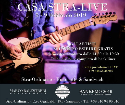 #Sanremo2019: anche quest'anno ritorna 'Casa Stra Live' con esibizioni live di artisti provenienti da tutta Italia #Sanremo2019: anche quest'anno ritorna 'Casa Stra Live' con esibizioni live di artisti provenienti da tutta Italia