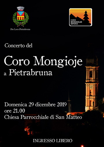 Pietrabruna: domani sera, concerto del Coro Mongioje a cura della Pro Loco Pietrabruna: domani sera, concerto del Coro Mongioje a cura della Pro Loco