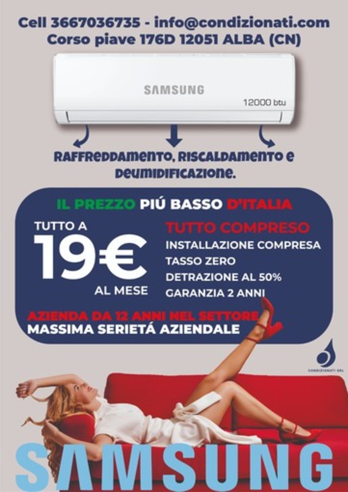Ondata di calore in arrivo: l’Italia si prepara a temperature roventi. Condizionati Srl lancia la promo Samsung a 19€/mese Ondata di calore in arrivo: l’Italia si prepara a temperature roventi. Condizionati Srl lancia la promo Samsung a 19€/mese