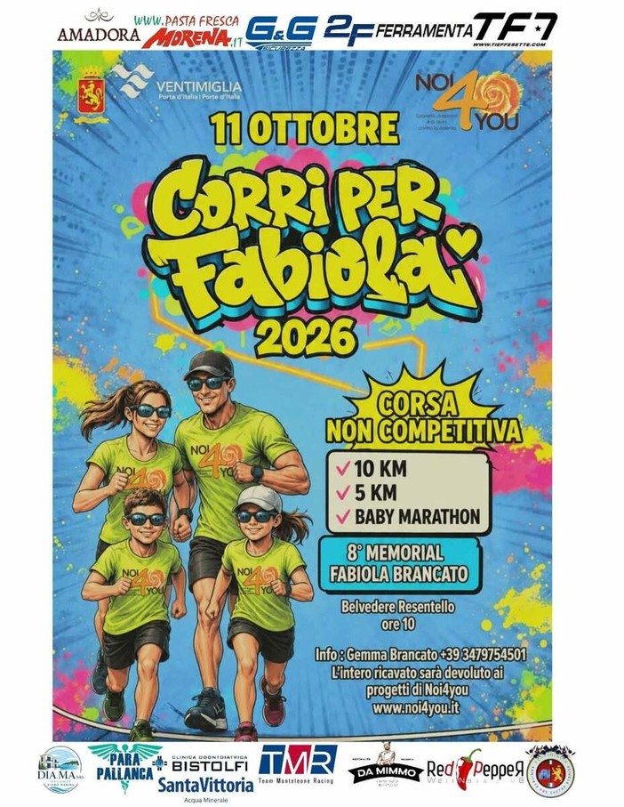 Ventimiglia, l’associazione Noi4You presenta l’8° Memorial “Corri per Fabiola” Ventimiglia, l’associazione Noi4You presenta l’8° Memorial “Corri per Fabiola”