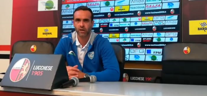 Nicola Ascoli, allenatore della Sanremese, nella sala stampa del 'Porta Elisa' Nicola Ascoli, allenatore della Sanremese, nella sala stampa del 'Porta Elisa'