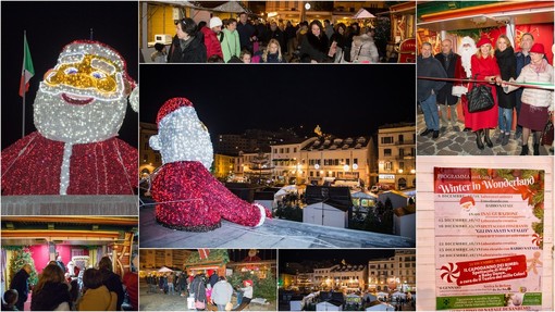 Sanremo: acceso il Babbo Natale natale gigante in piazza Colombo, inaugurato il Mercatino Winter in Wonderland