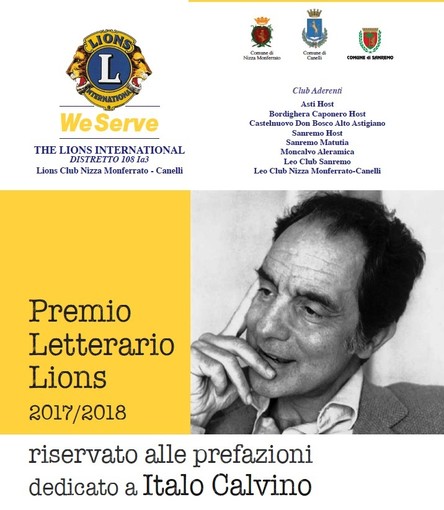 Sarà riservato alle prefazioni dedicate a Italo Calvino il Premio Letterario Lions 2017/2018.