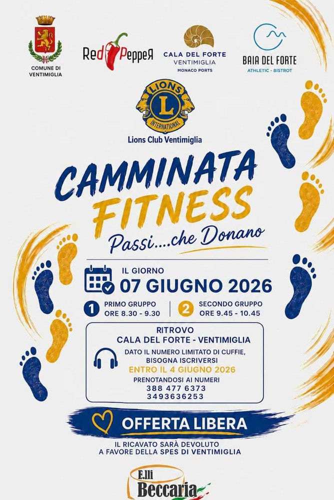 Ventimiglia, il Lions Club organizza una speciale "Camminata Fitness “Passi …..che Donano"