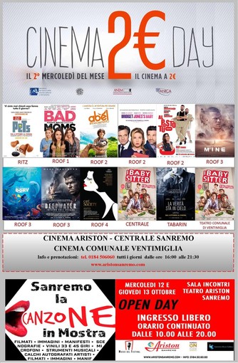 Sanremo: torna la promozione nazionale "Cinema2day". Andare al cinema il secondo mercoledì del mese costa 2 euro!