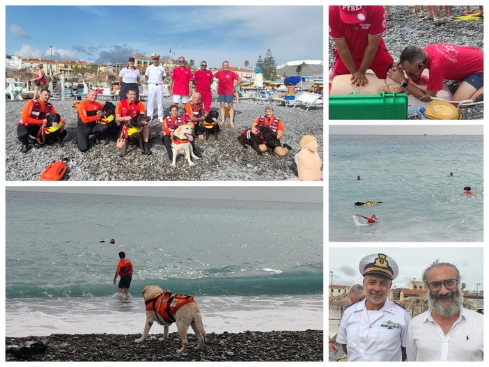 Sicurezza in mare, soccorso acquatico e manovre di rianimazione: a Bordighera dimostrazioni con i cani da salvataggio (Foto e video)