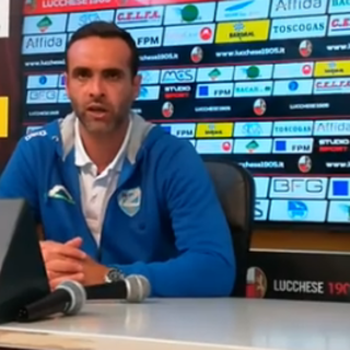 Nicola Ascoli, allenatore della Sanremese, nella sala stampa del 'Porta Elisa'