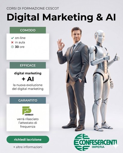 Confesercenti della Provincia di Imperia promuove il "Corso di eccellenza in digital marketing e AI" Confesercenti della Provincia di Imperia promuove il "Corso di eccellenza in digital marketing e AI"