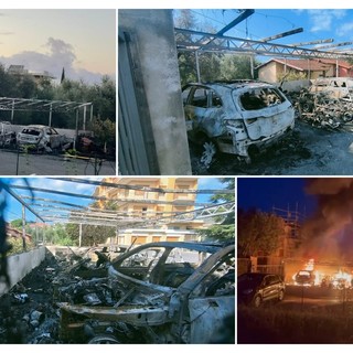 Inferno di fuoco in via Diano San Pietro a Castello auto e scooter in cenere, si indaga sulle cause (video)