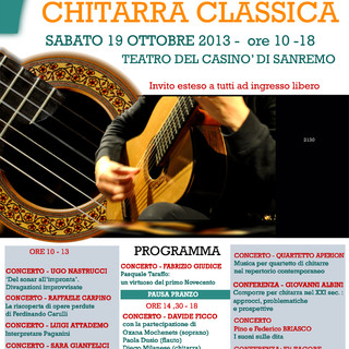 Sanremo:sabato prossimo, XXVI Convegno Internazionale di Chitarra Classica e Cena Con gli Artisti
