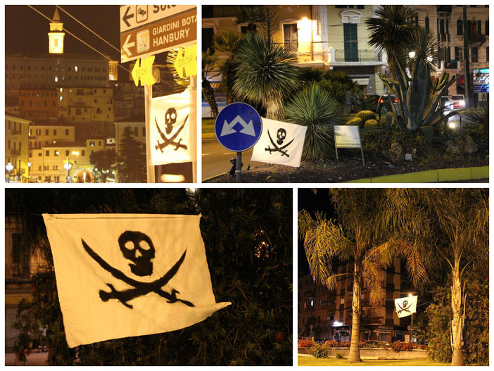 Ventimiglia: apparsi nella notte teschi in tutta la città, ma sono le bandiere dei pirati della Notte Bianca