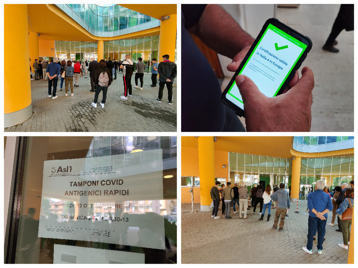 Imperia, corsa al tampone valido per il green pass: tanti i cittadini in fila al Palasalute (foto)