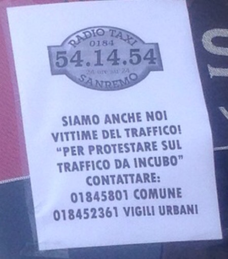Sanremo: traffico e disagi, con un cartello i tassisti corrono ai ripari contro le lamentele dei clienti "Per protestare chiamate Comune e Vigili Urbani"