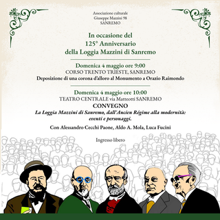 Per i 125 anni della Loggia Mazzini di Sanremo, domenica un convegno al Centrale con Mola, Fucini, Cecchi Paone