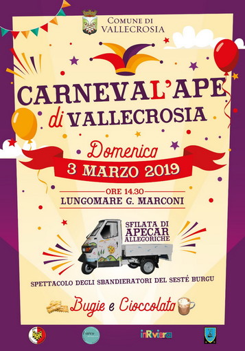 Vallecrosia: domenica prossima, appuntamento con ‘Carneval’Ape’ sul Lungomare G. Marconi