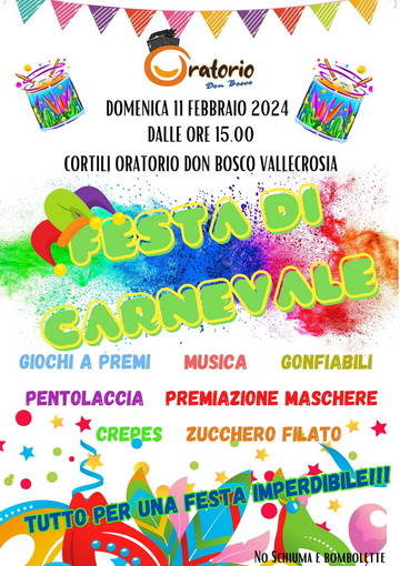 Vallecrosia: domenica prossima Festa di Carnevale all' Oratorio Don Bosco Vallecrosia: domenica prossima Festa di Carnevale all' Oratorio Don Bosco