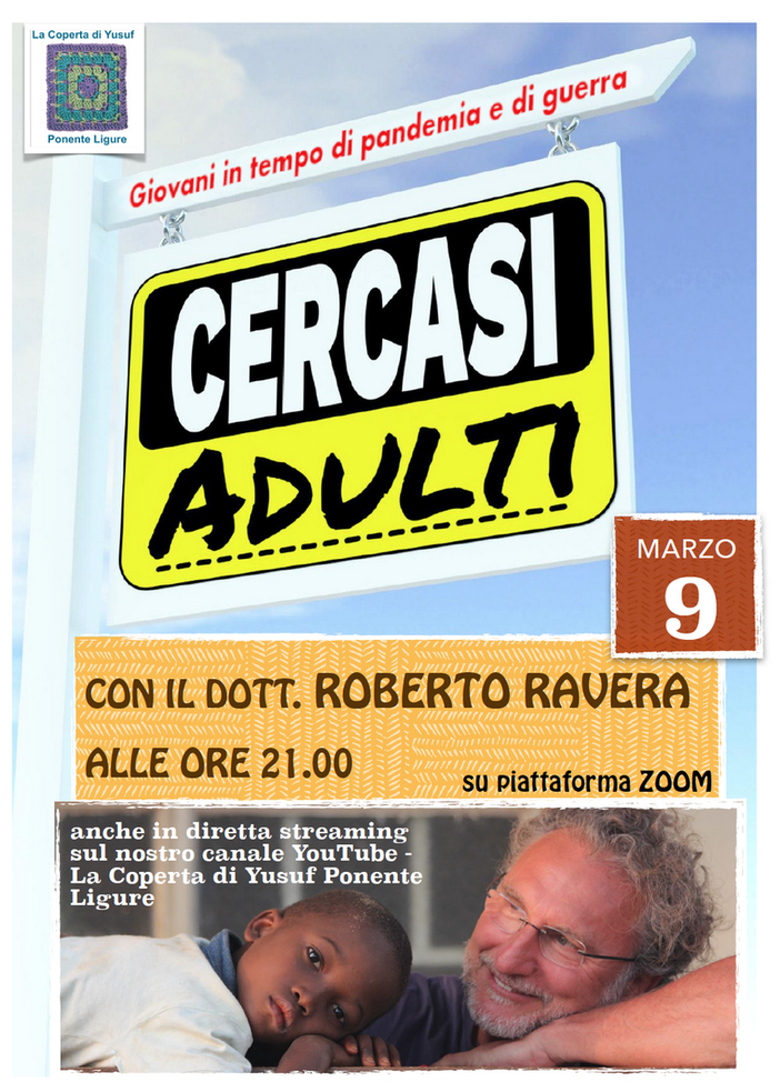 ‘Cercasi Adulti’, incontro online de ‘La Coperta di Yusuf del Ponente Ligure’ mercoledì prossimo ‘Cercasi Adulti’, incontro online de ‘La Coperta di Yusuf del Ponente Ligure’ mercoledì prossimo