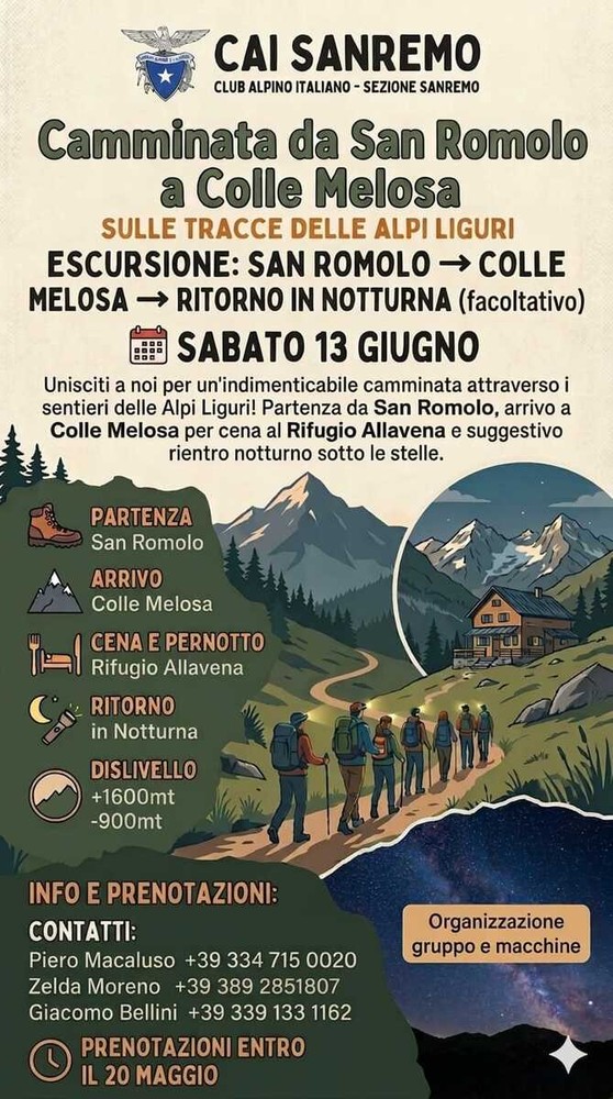 Torna la storica camminata Sanremo-Rifugio Sanremo: il 13 giugno la versione ridotta fino a Colla Melosa Torna la storica camminata Sanremo-Rifugio Sanremo: il 13 giugno la versione ridotta fino a Colla Melosa