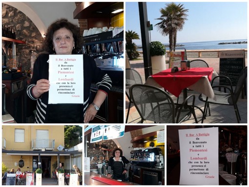 San Bartolomeo al Mare, cartelli con il benvenuto a piemontesi e lombardi: l'inziativa della barista Giancarla Riva Garbolino