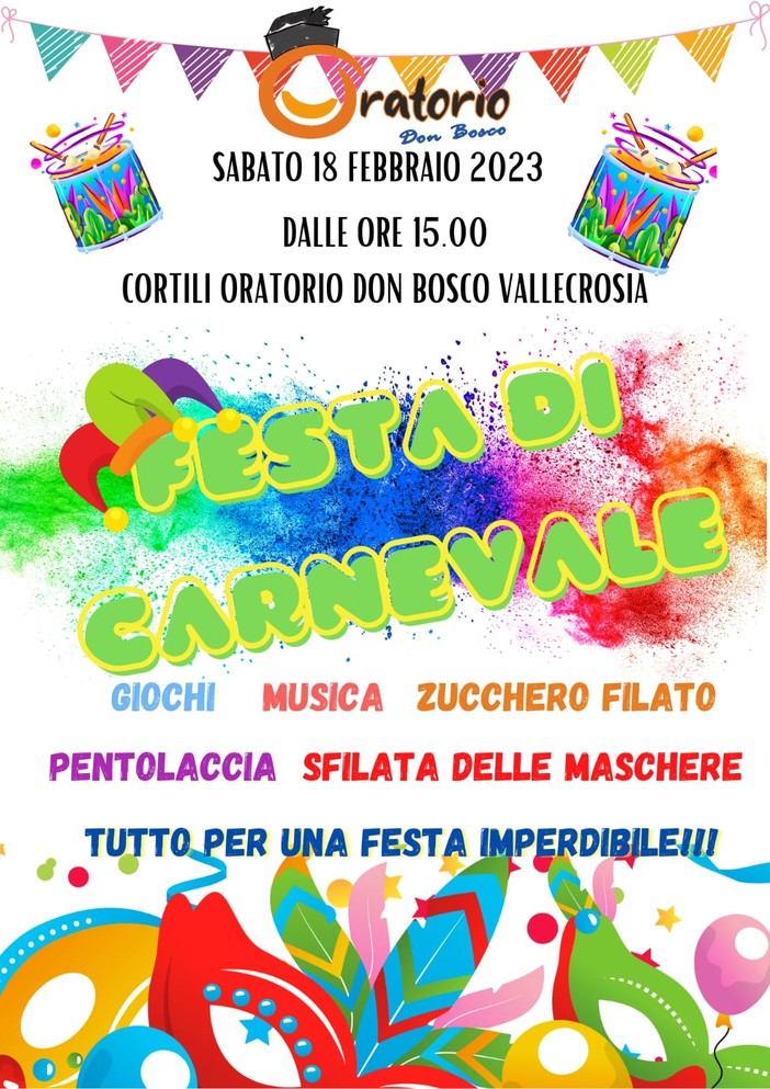Vallecrosia: sabato prossimo, grande festa di Carnevale all'Oratorio Don Bosco Vallecrosia: sabato prossimo, grande festa di Carnevale all'Oratorio Don Bosco