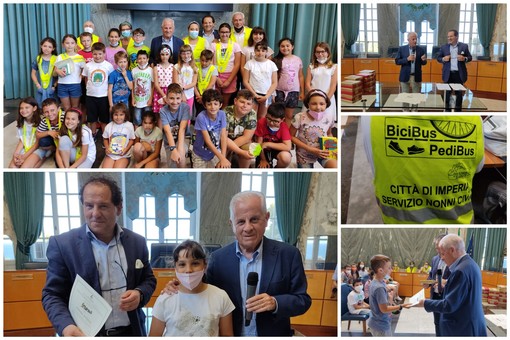 Imperia, premiati gli alunni che hanno partecipato al progetto 'Pedibus' insieme ai nonni civici: "Un segnale di libertà anche durante la pandemia" (foto e video)
