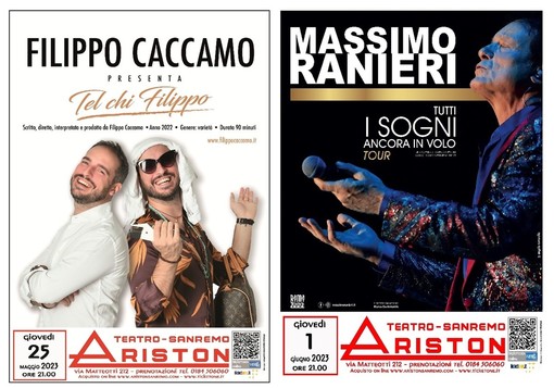 Sanremo, stagione teatrale 2023 dell'Ariston: in scena Filippo Caccamo e Massimo Ranieri Sanremo, stagione teatrale 2023 dell'Ariston: in scena Filippo Caccamo e Massimo Ranieri