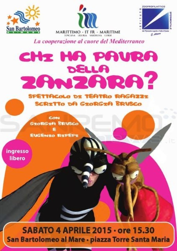 San Bartolomeo al Mare: sabato 4 aprile lo spettacolo "Chi ha paura della Zanzara?" San Bartolomeo al Mare: sabato 4 aprile lo spettacolo "Chi ha paura della Zanzara?"
