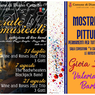 Eventi estivi a Diano Castello, al via la mostra di Lolli e Barbera e tre concerti in centro Eventi estivi a Diano Castello, al via la mostra di Lolli e Barbera e tre concerti in centro