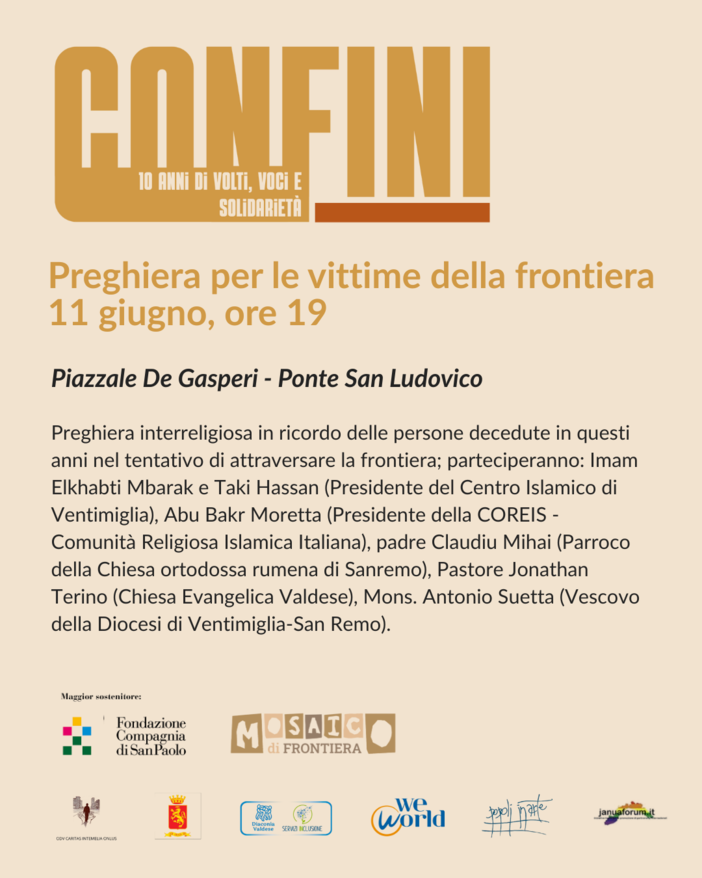 Sospensione del Trattato di Schengen: a Ventimiglia la rassegna “Confini 10 anni di volti, voci e solidarietà"