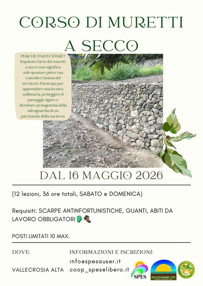 Vallecrosia Alta, inizia il corso di muretti a secco