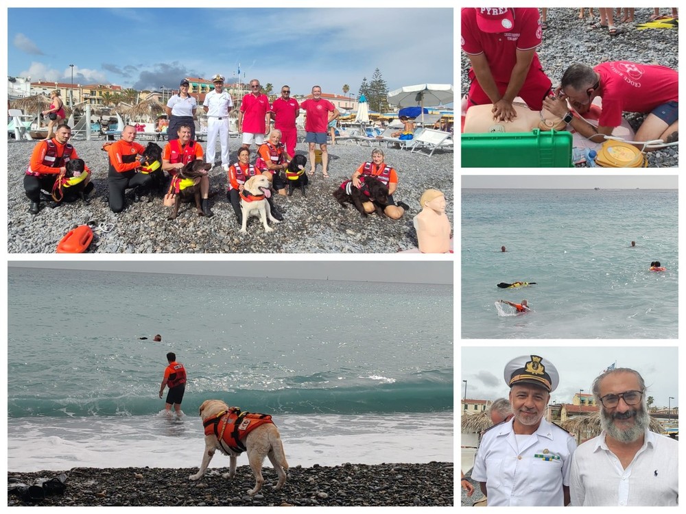 Sicurezza in mare, soccorso acquatico e manovre di rianimazione: a Bordighera dimostrazioni con i cani da salvataggio (Foto e video)