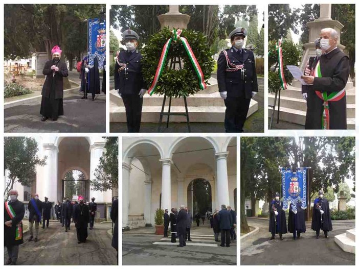 Con una cerimonia al cimitero di Oneglia Imperia ricorda le vittime del covid, Scajola: "Virus, nemico invisibile ha stravolto le nostre vite da un anno" (foto e video)