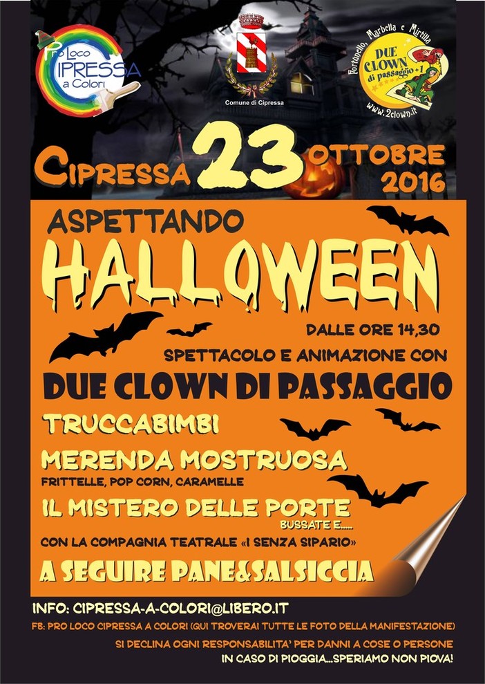 Cipressa: tutto pronto per la festa “Aspettando Halloween”, con giochi, spettacoli e uno speciale percorso del mistero Cipressa: tutto pronto per la festa “Aspettando Halloween”, con giochi, spettacoli e uno speciale percorso del mistero