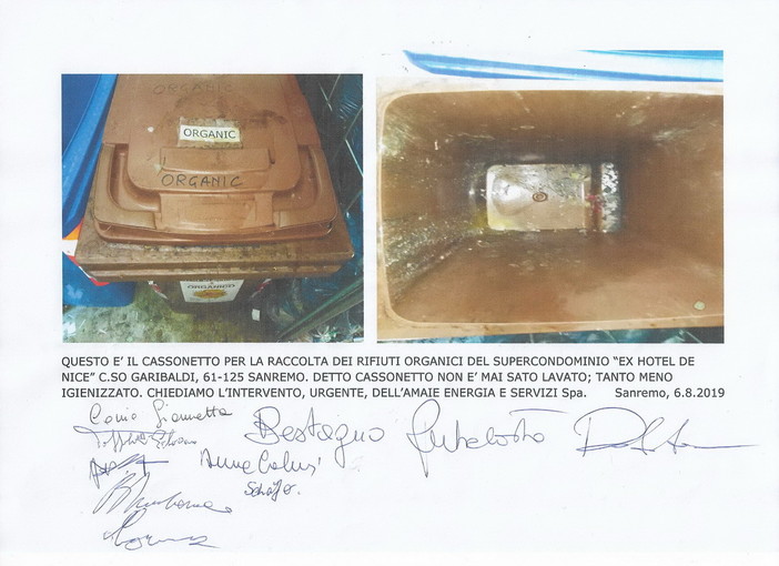 Sanremo: cassonnetto dell'organico in stato indecoroso, la segnalazione con foto di una lettrice