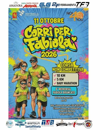 Ventimiglia, l’associazione Noi4You presenta l’8° Memorial “Corri per Fabiola” Ventimiglia, l’associazione Noi4You presenta l’8° Memorial “Corri per Fabiola”