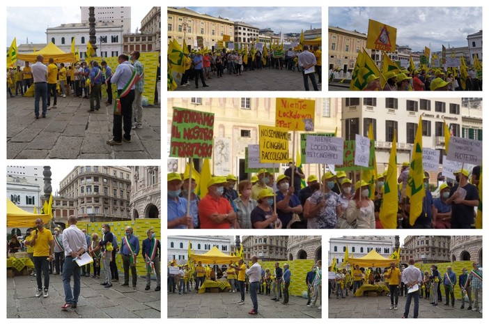 Coldiretti, agricoltori scendono in Piazza De Ferrari per protestare contro l'invasione dei cinghiali: "Situazione fuori controllo" (Foto e Video)