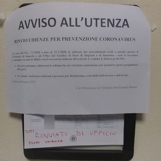 Coronavirus, la giustizia si ferma: al tribunale di Imperia tutto sospeso fino al 23 marzo (Foto)