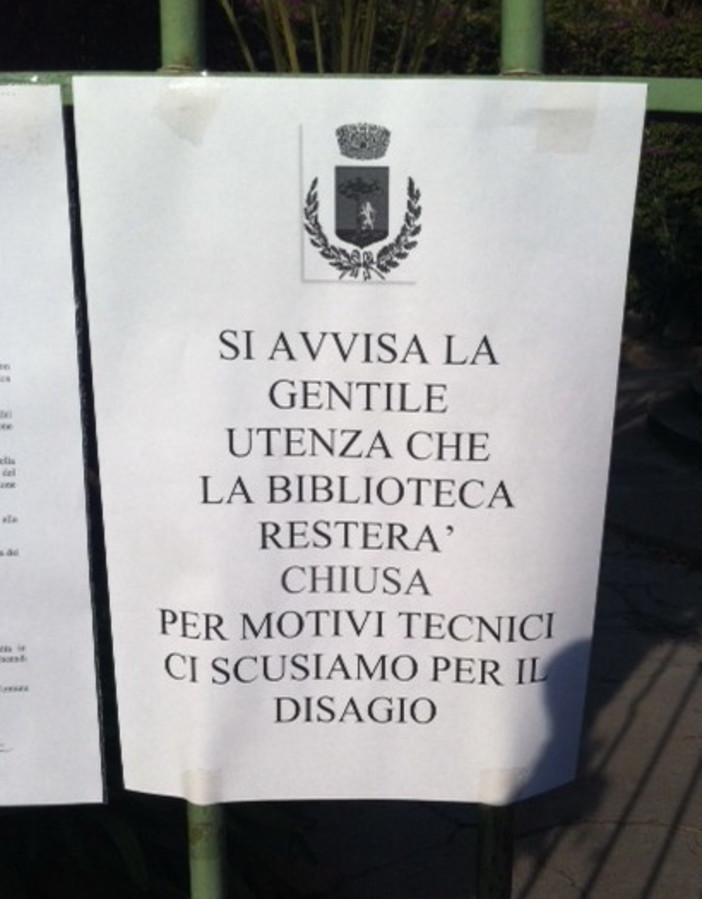 Bordighera: chiusura della Biblioteca Civica, serie di richieste dell'ex Consigliere Ramella Bordighera: chiusura della Biblioteca Civica, serie di richieste dell'ex Consigliere Ramella