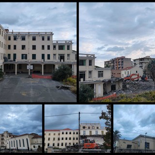 Vallecrosia, ruspa in azione: iniziata la demolizione dell'ex istituto Maria Ausiliatrice (Foto e video)