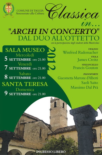 Taggia: stasera al Convento di San Domenico, al via una rassegna concerti dedicati alla musica da camera