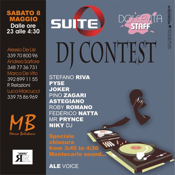 Stasera alla Suite di Ospedaletti, il Dj Contest Stasera alla Suite di Ospedaletti, il Dj Contest