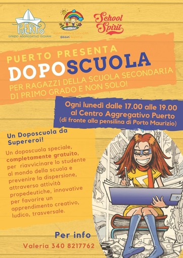 Imperia: da lunedì 11 novembre a Puerto il via al doposcuola gratuito per i ragazzini delle medie