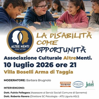 Arma di Taggia, nasce l'associazione "AltreMenti", venerdì 10 luglio la presentazione a Villa Boselli
