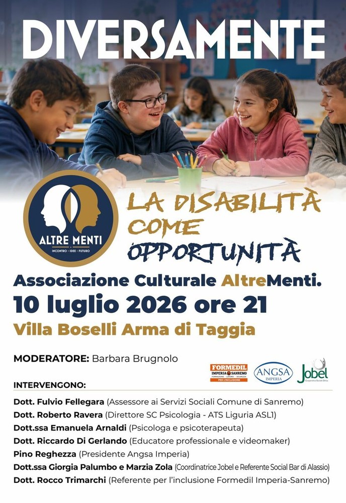 Arma di Taggia, nasce l'associazione "AltreMenti", venerdì 10 luglio la presentazione a Villa Boselli