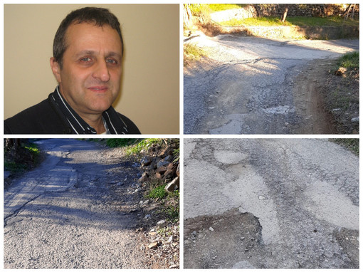 Buche e voragini sulla strada per Panegai a Imperia. Stefano Sciandra: “Perfino con una mountain bike è difficile percorrerla” (foto)
