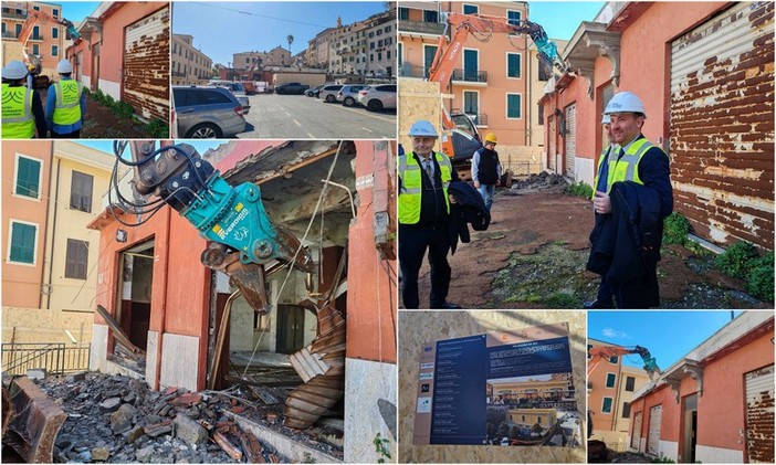 Ventimiglia, lavori di riqualificazione al Borgo: al via la demolizione dell'ex Aci (Foto e video)